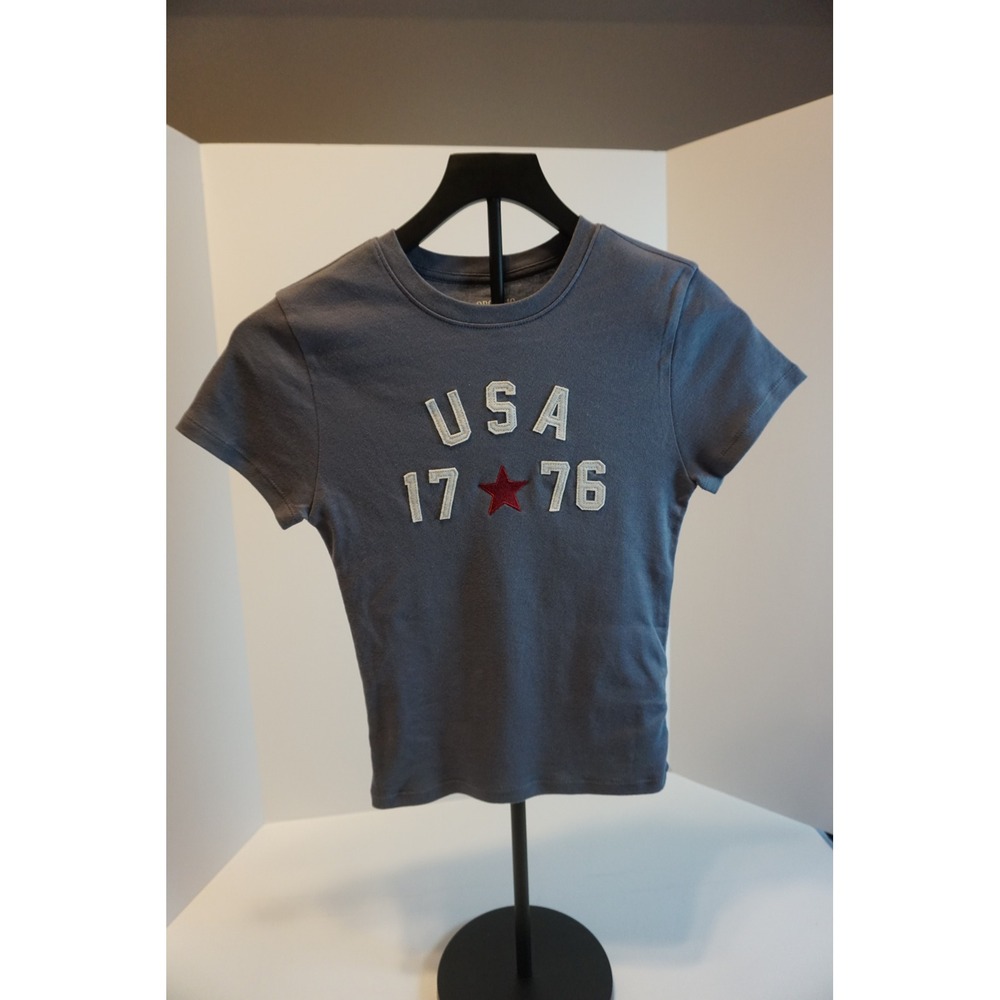 Organic Collective Kids USA 1776 Graphic Tee Gray Cotton Short Sleeve XS
